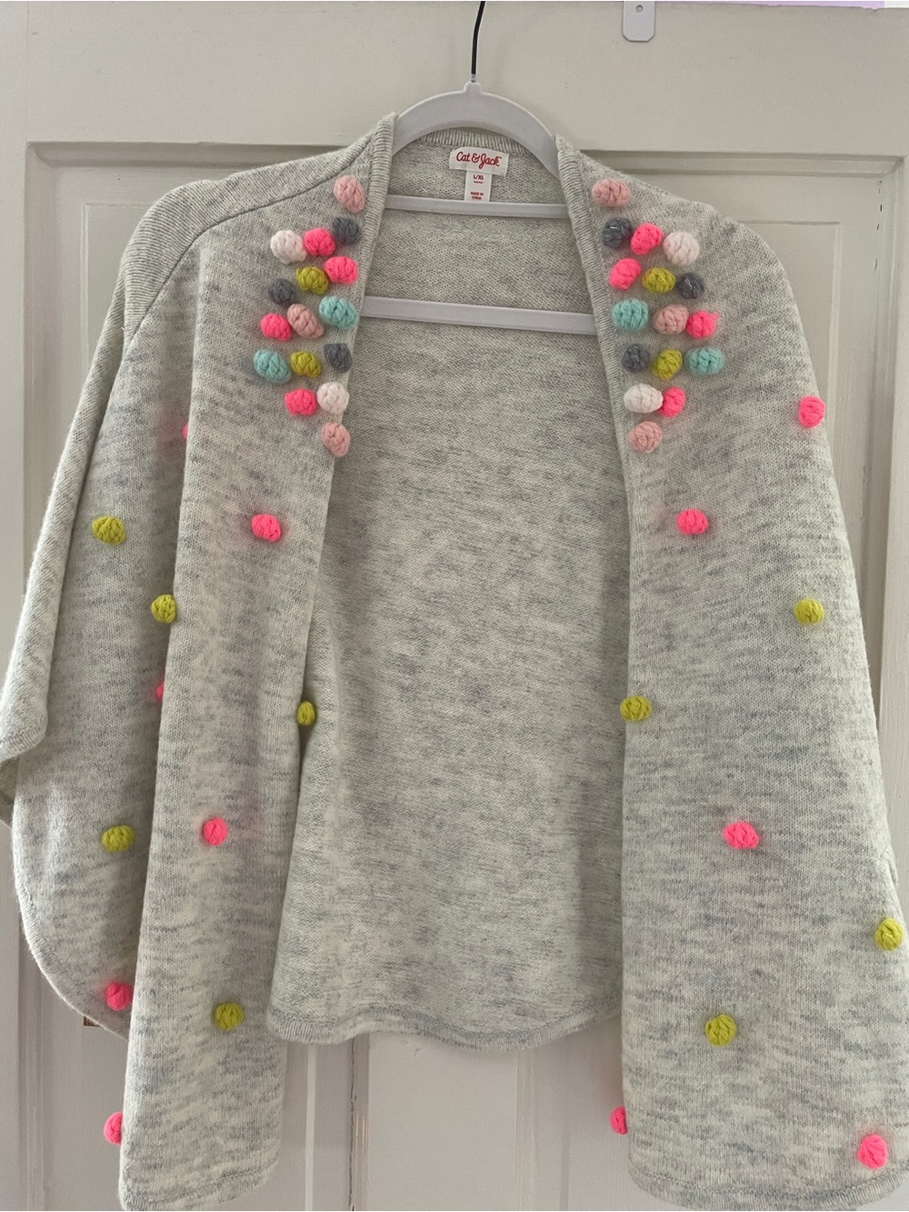 BNWOT Target Cat & Jack Grey Poncho with Neon Pom Poms